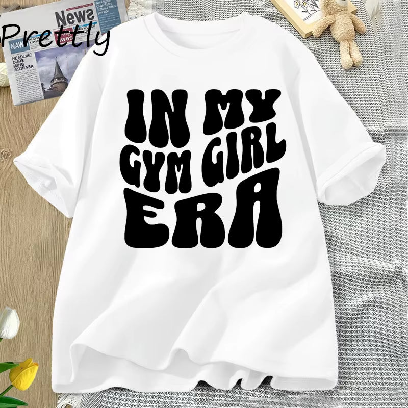 In My Gym Girl Era T-Shirts Women Groovy Retro Gym Girl T Shirt Cotton Short Sleeve Workout Tshirt Summer Casual Tees Clothing