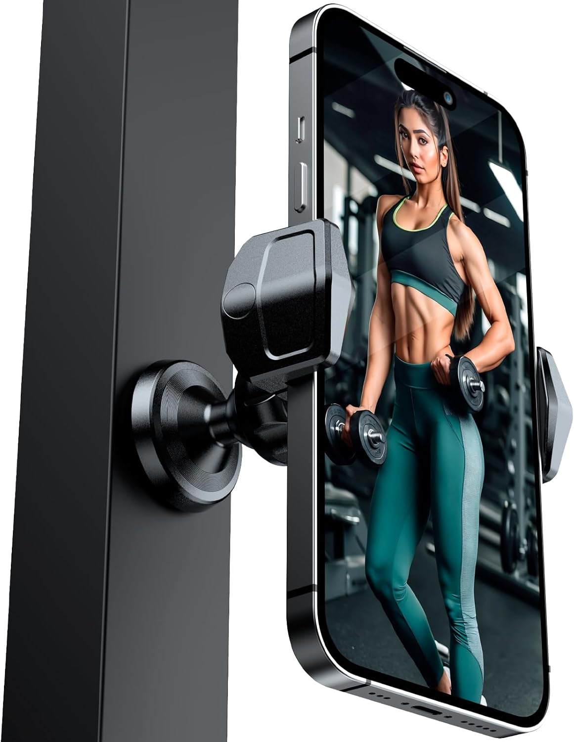 Gym Magnetic Phone Holder, 360° Rotatable Magnet Phone Holder for Gym Workout-Record, [N55 Super Magnet] Magnetic Cell Phone Holder for All 4-7 Inch Smartphones, Great Gym Accessory