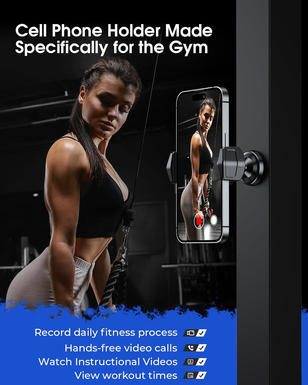 Gym Magnetic Phone Holder, 360° Rotatable Magnet Phone Holder for Gym Workout-Record, [N55 Super Magnet] Magnetic Cell Phone Holder for All 4-7 Inch Smartphones, Great Gym Accessory
